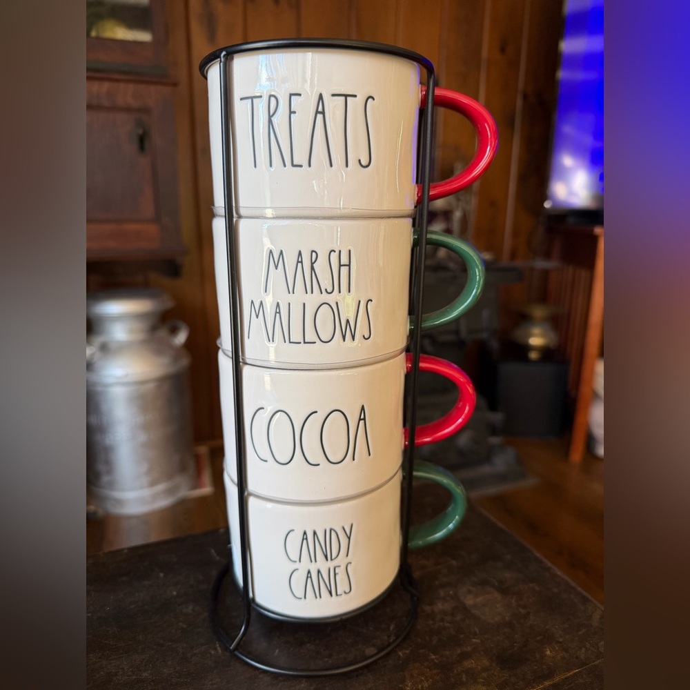 Rae Dunn Holiday Mug Set with Red and Green Handles